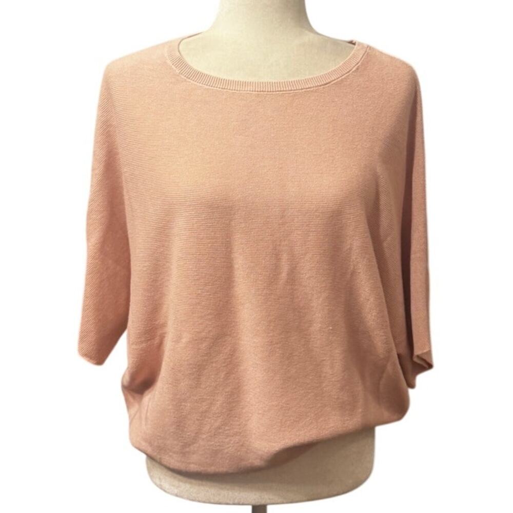 Quince Lightweight Cotton Cashmere Link-Stitch Dolman Sweater Sugar Stone Pink M